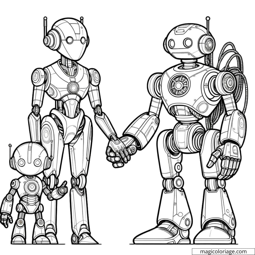Maman robot et enfant robot en dessin à colorier.