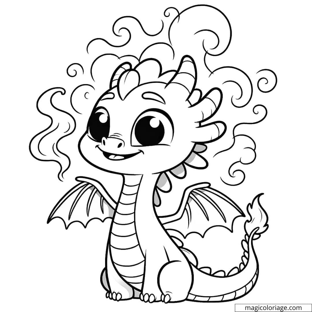 Halloween smoke dragon coloring page for kindergarten