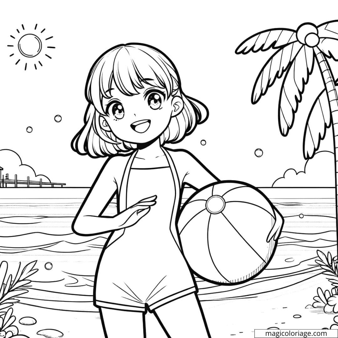 Une fille en maillot de bain coloré découvre un mystérieux message dans une bouteille sur une plage ensoleillée