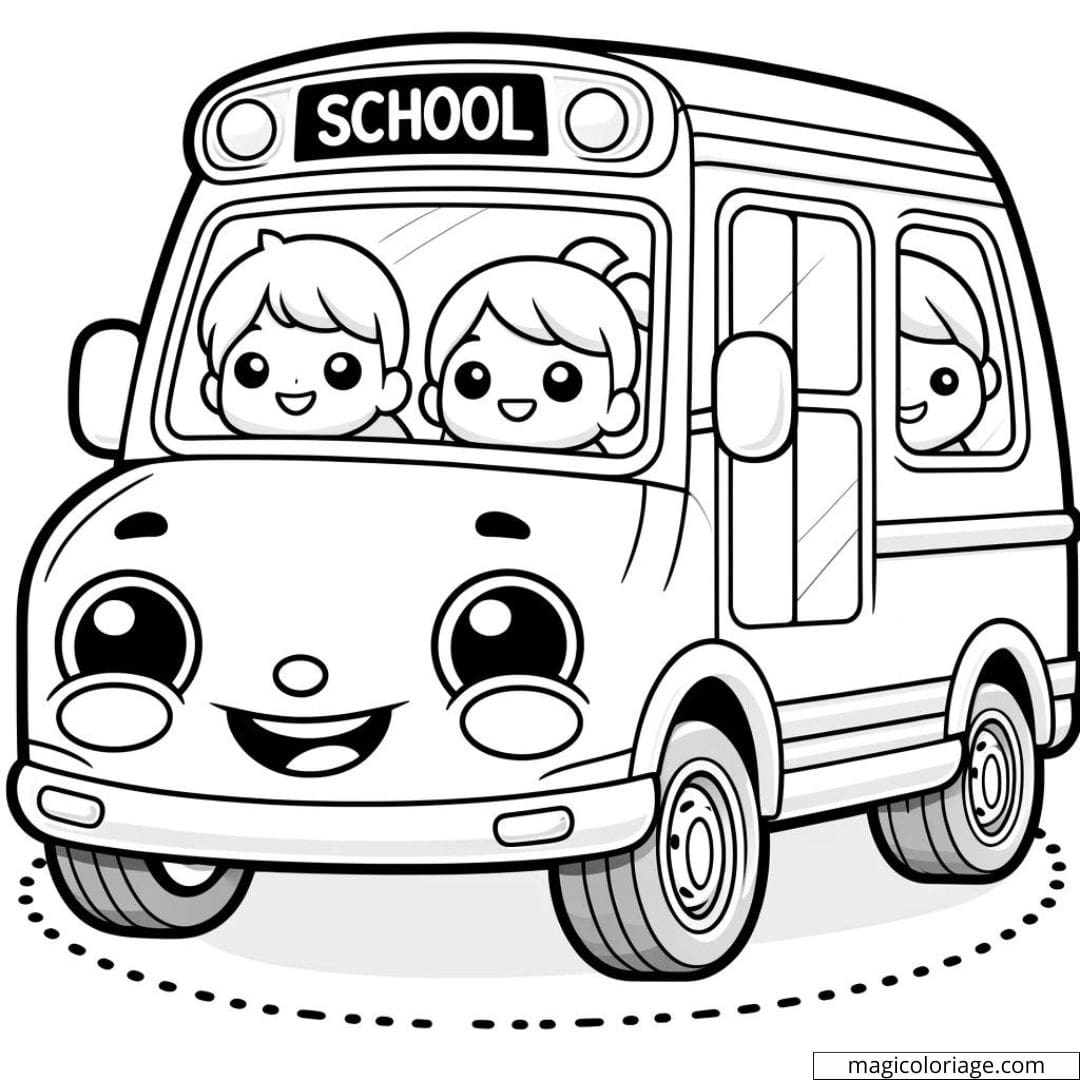 Mini-bus scolaire à colorier