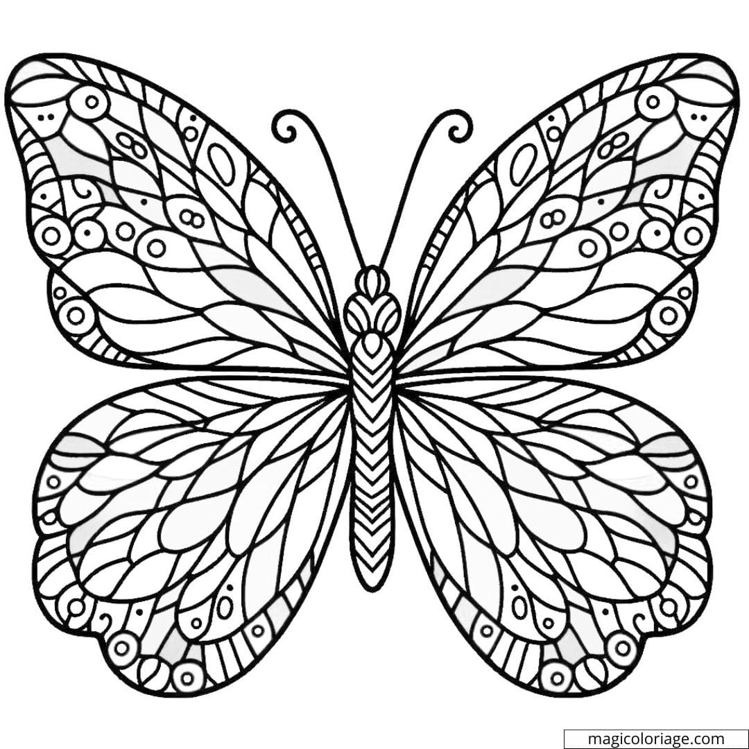 Papillon avec ailes de vitraux à colorier.