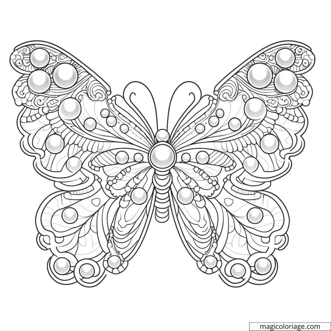 Papillon avec ailes ornées de perles à colorier.