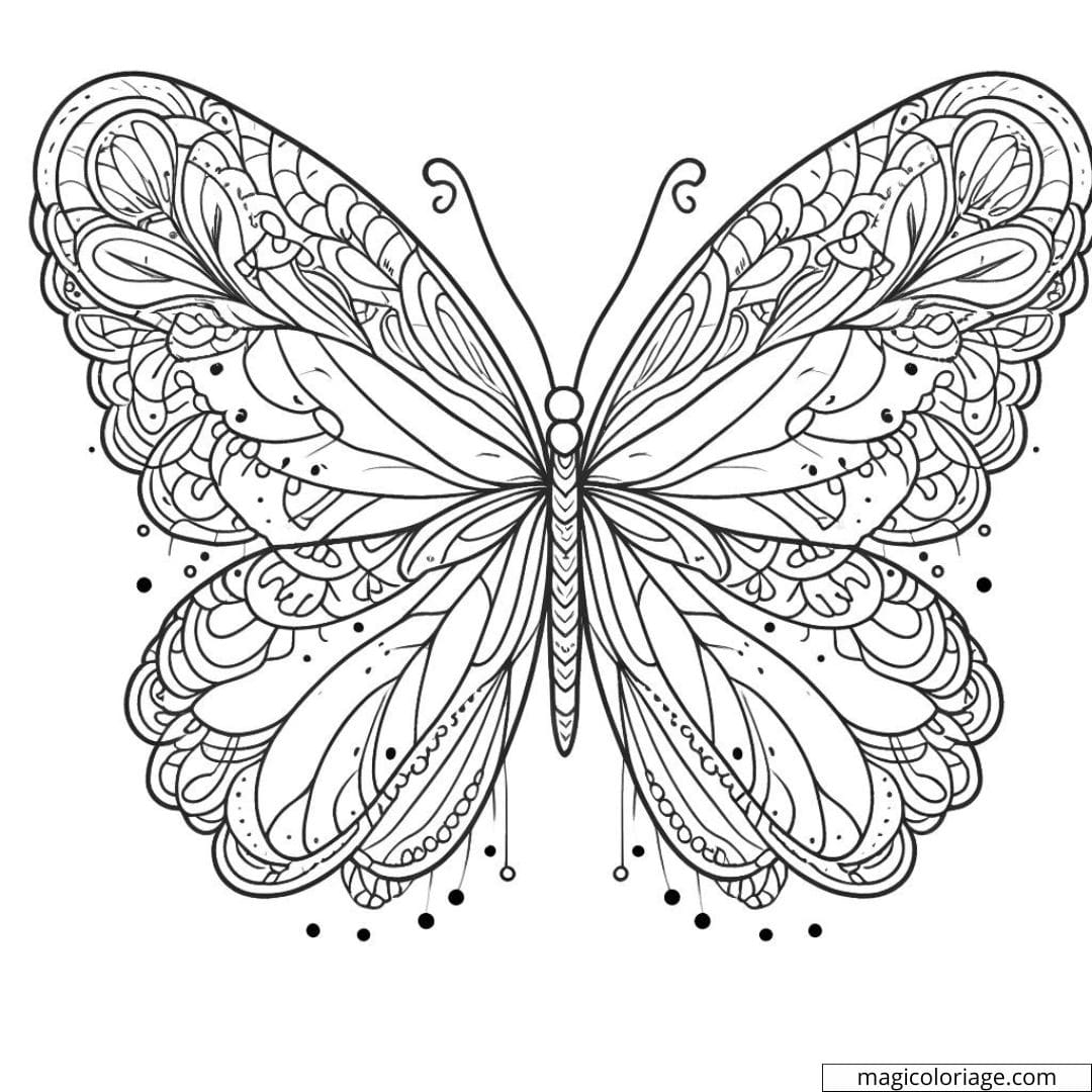 Papillon avec ailes de dentelle à colorier.
