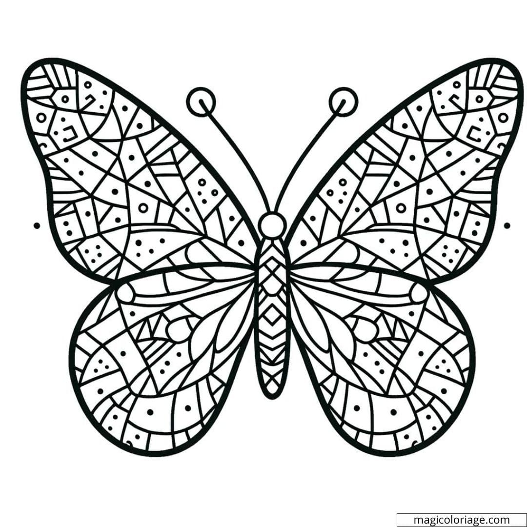 Papillon avec ailes en mosaïque à colorier.