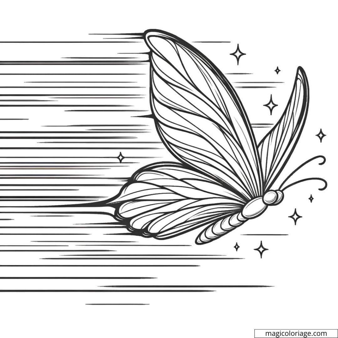 Papillon en vol avec effet de vitesse à colorier.