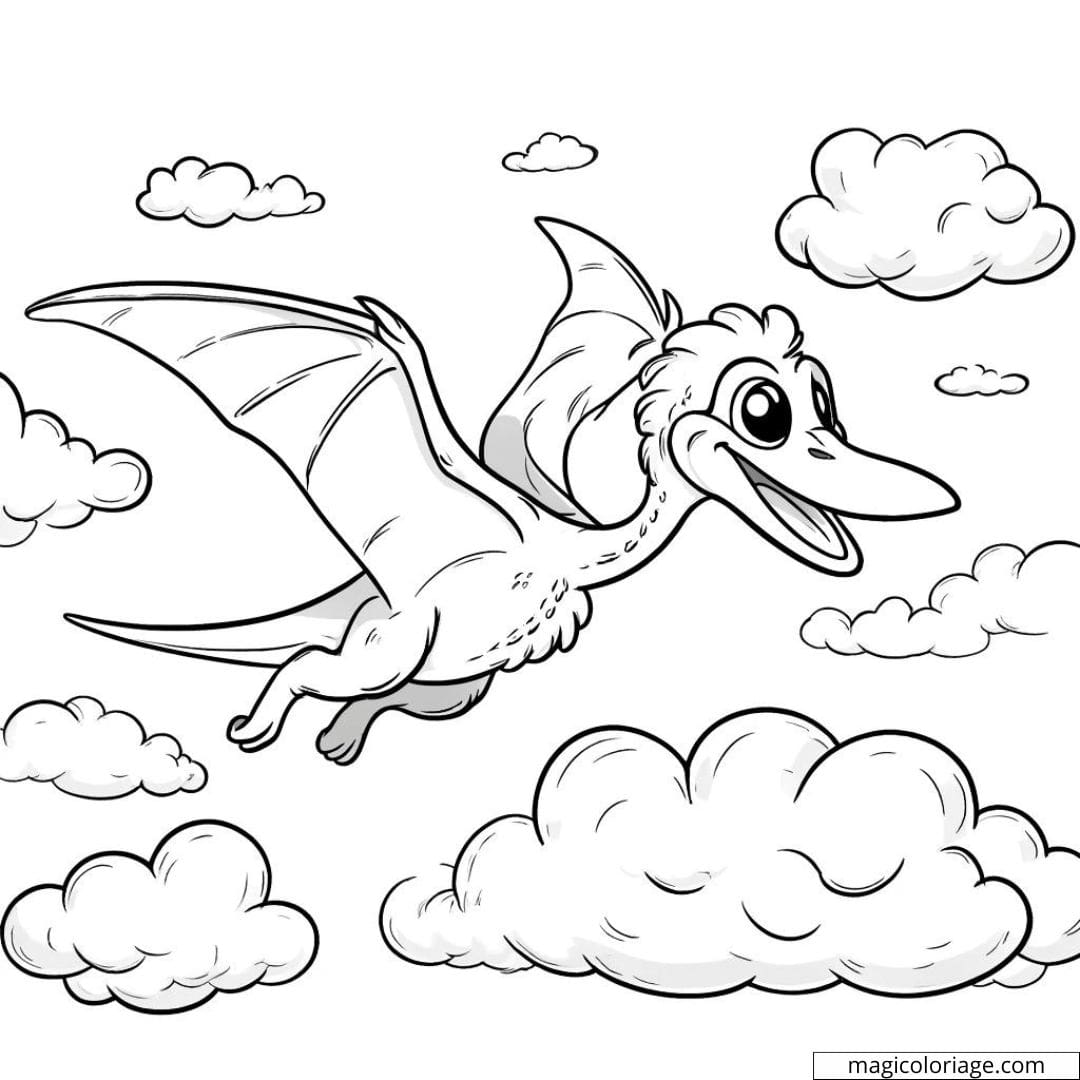 Pterodactyle en vol, dessin à colorier pour enfants