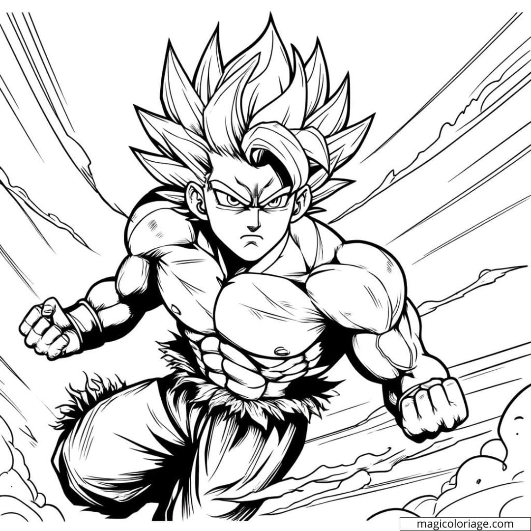 Coloring page Super Sayan in flight, hair up