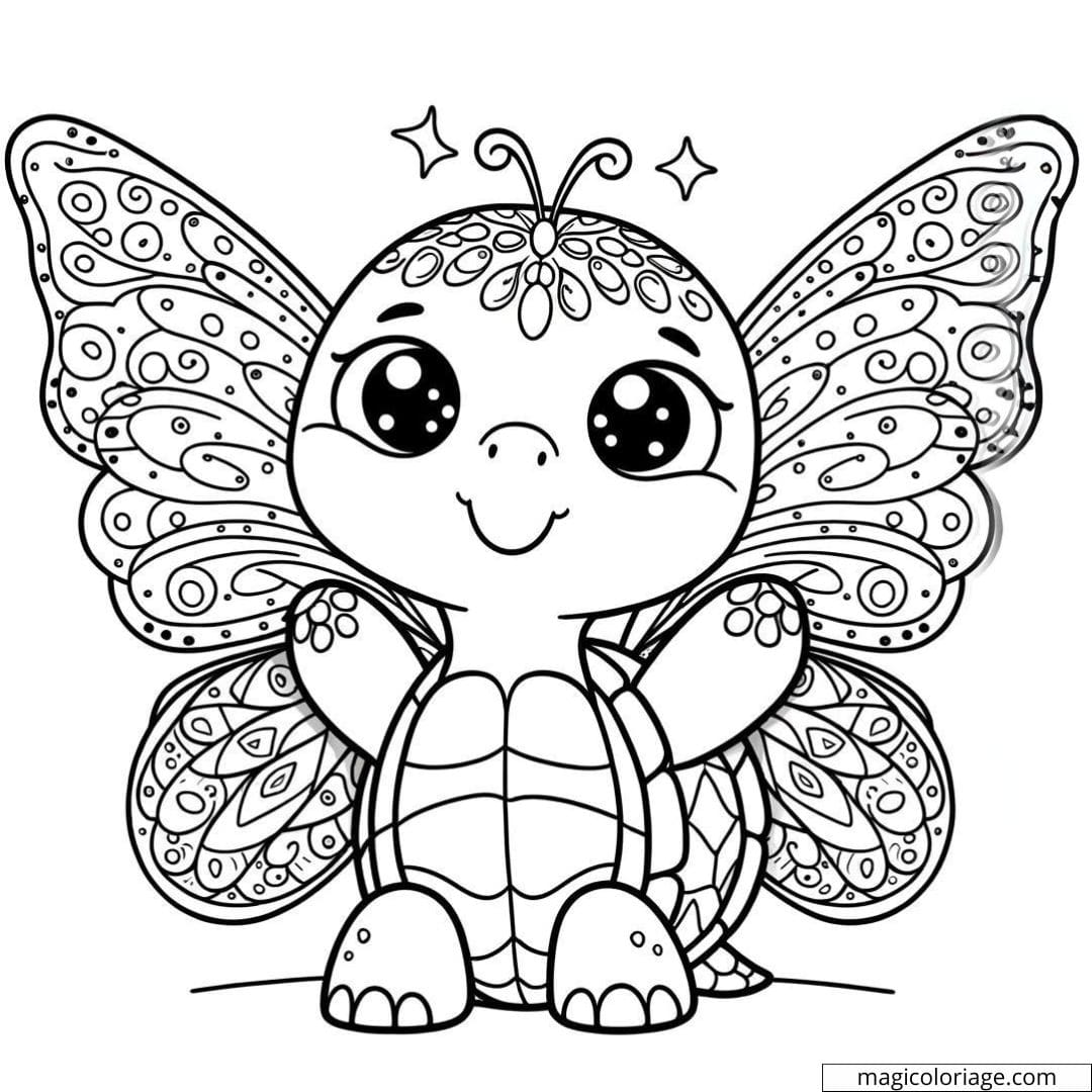 Magic turtle with butterfly wings to color.