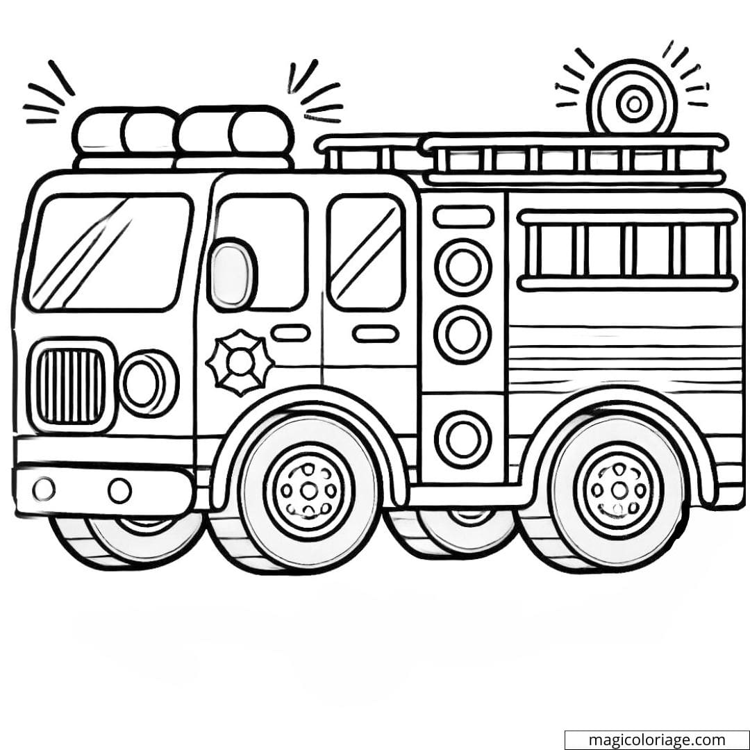 Simple coloring drawing of a fire truck with siren on