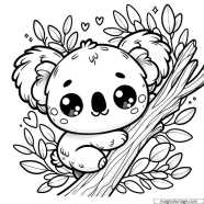 Coloriage De Koala Kawaii Grimpant Un Arbre Imprimer