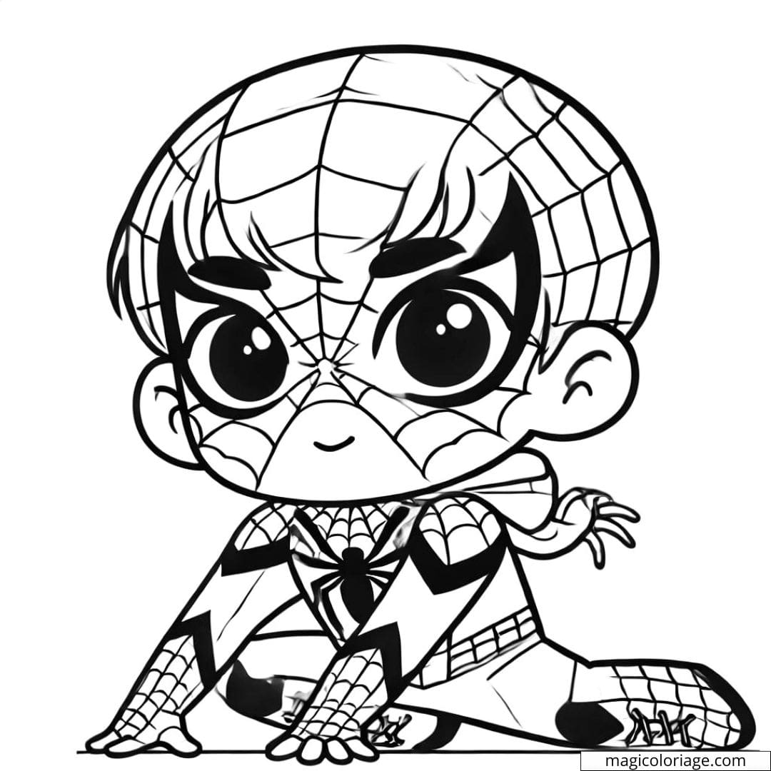 Coloriage à imprimer Spiderman accroupi, prêt à bondir