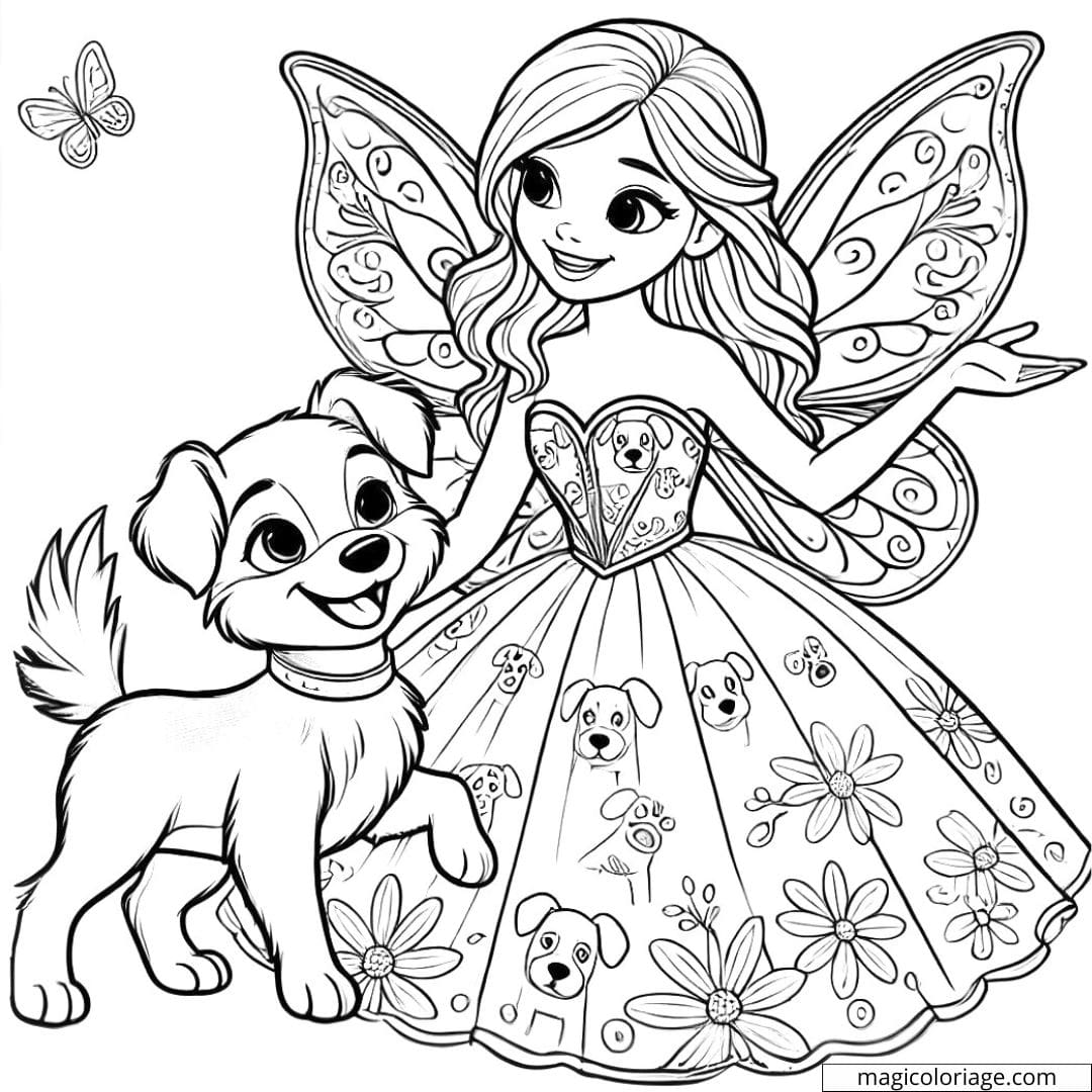 Coloring fairy with a dog