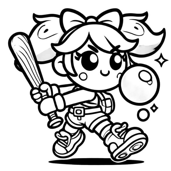 Coloring Bibi from Brawl Stars with his baseball bat and chewing gum.