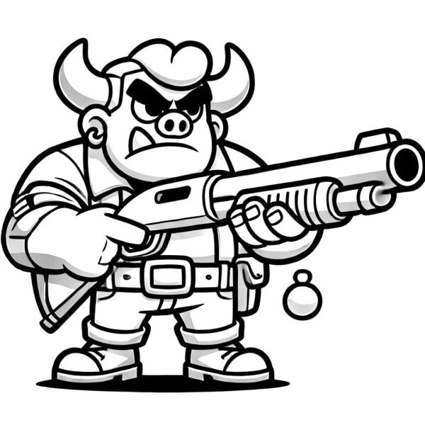 Coloring Bull from Brawl Stars with his rifle, ready for action.