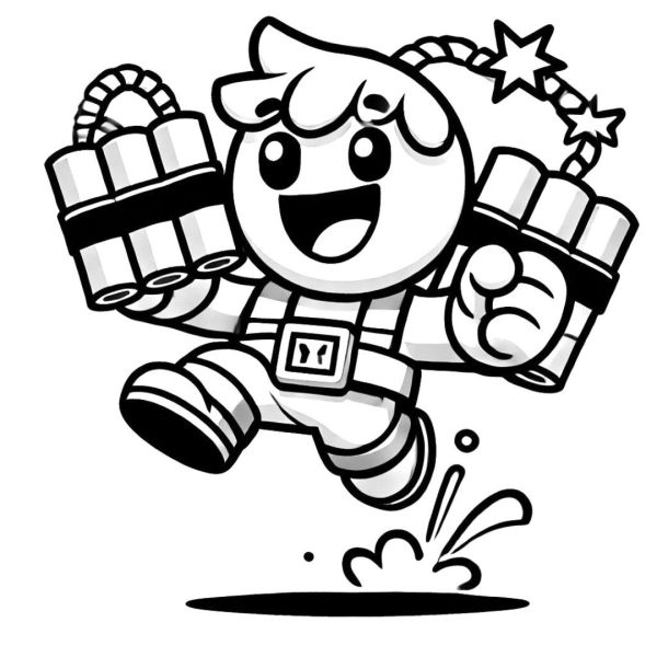 Coloring Dynamike from Brawl Stars jumping with dynamites.