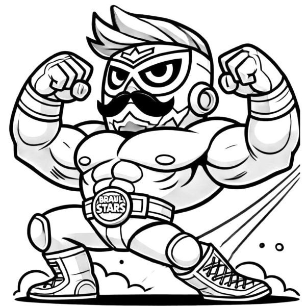 El Primo from Brawl Stars in wrestling position coloring page, to print.