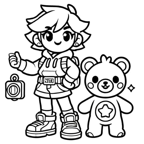 Nita and her bear from Brawl Stars coloring page to print for children.