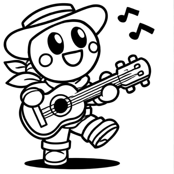 Poco coloring page from Brawl Stars playing guitar, to print.
