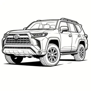 Dessin de SUV à imprimer et colorier, avec un design rappelant un Toyota familial, parfait pour les petits aventuriers.