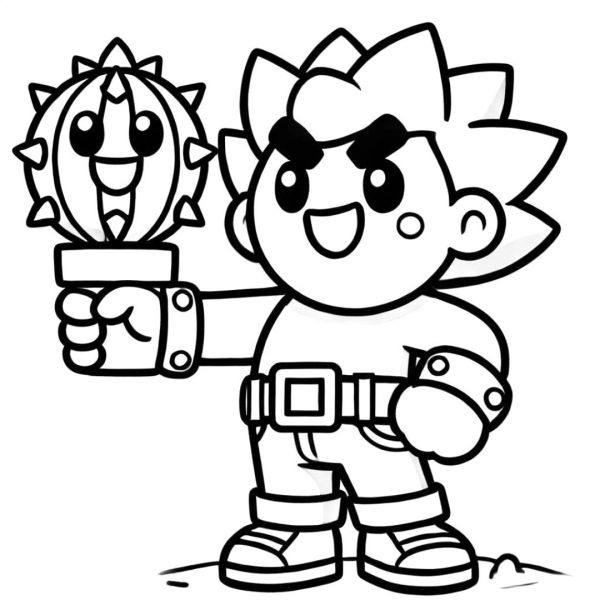 Brawl Stars Spike holding a cactus grenade coloring page, to print.