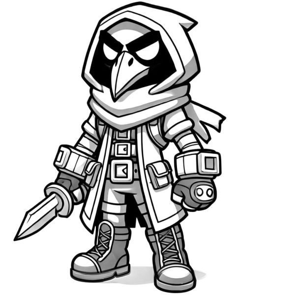 Printable coloring page of Crow, masked character from Brawl Stars.