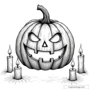 Coloriage citrouille Halloween avec bougies à imprimer gratuitement.