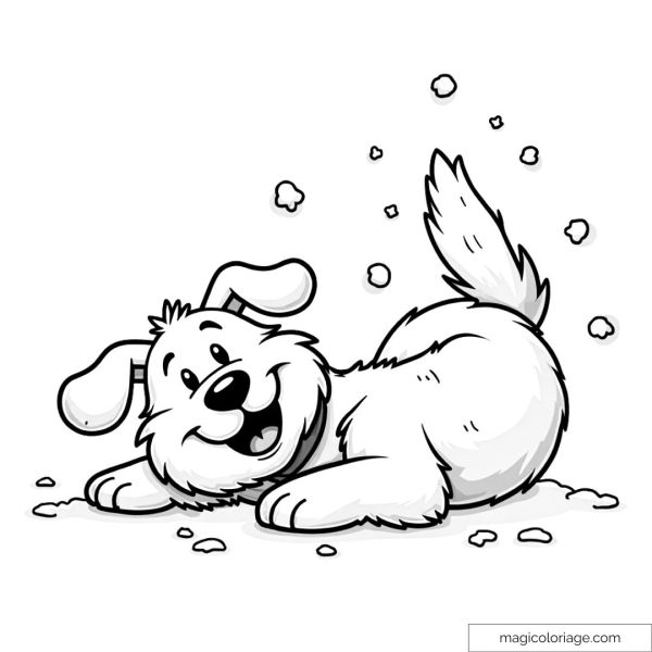 White playful puppy with happy expression and mud spots to color