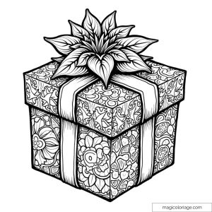 Gift coloring page decorated with intricate floral patterns for creative leisure activities.