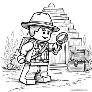LEGO adventure drawing with explorer and treasure