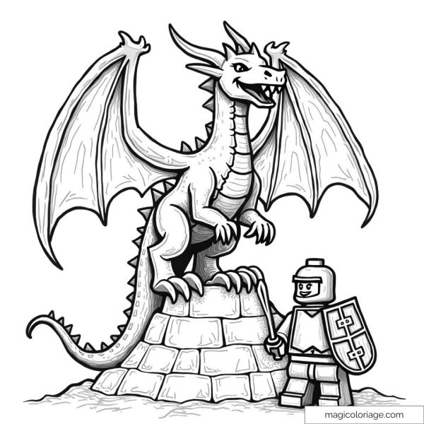 Lego Knight Fighting a Dragon on a Rock