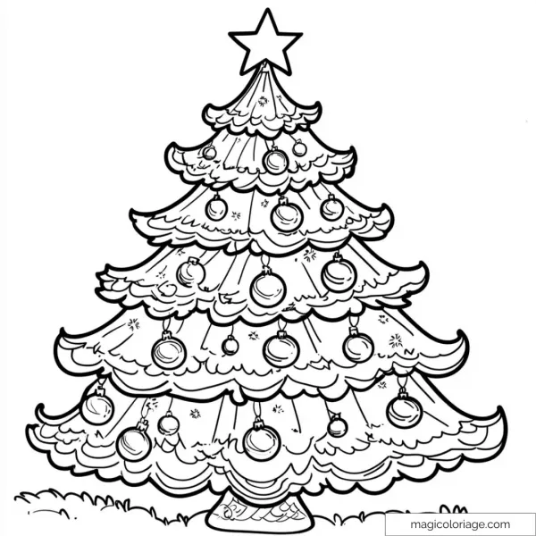 Christmas tree drawing with stars and Christmas balls