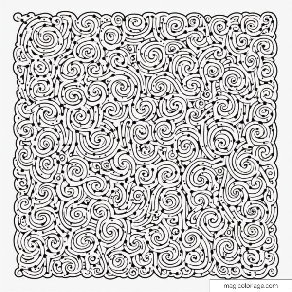 Swirling patterned mandala design for calming coloring.