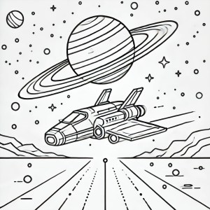 Un avion spatial volant entre les planètes et les étoiles dans l'univers.