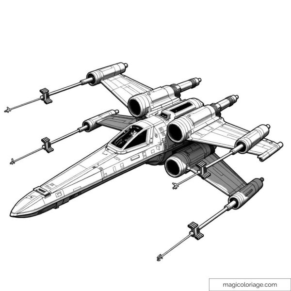 Dessin X-Wing Star Wars à colorier pour enfants et amateurs de science-fiction.