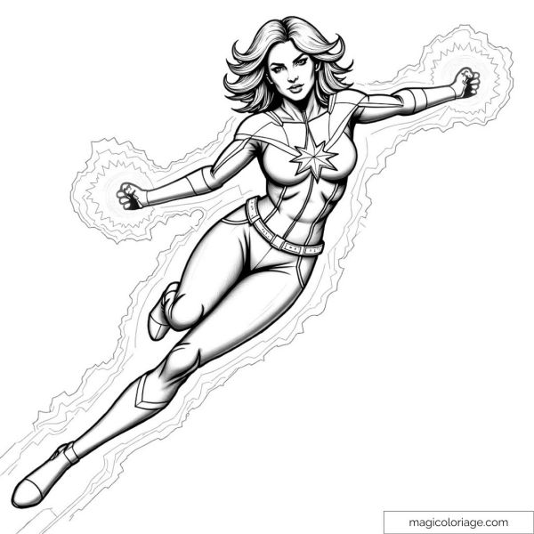 Drawing of Captain Marvel in flight