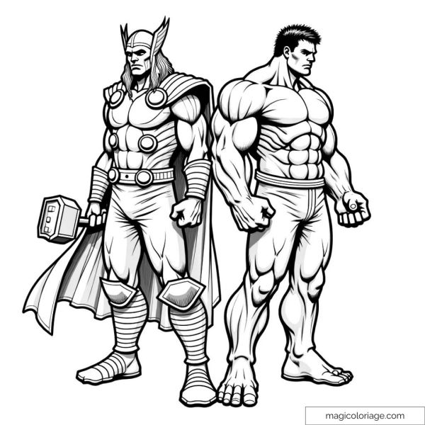 Thor and Hulk standing coloring page