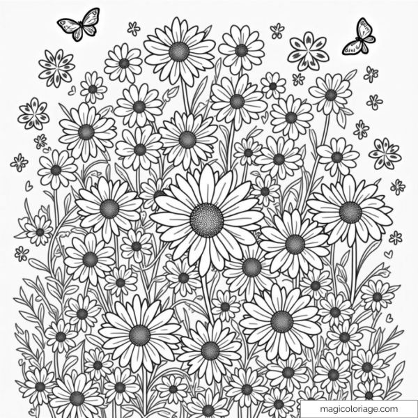 Drawing of daisies and butterflies