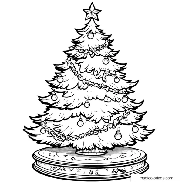 Christmas tree drawing with festive decorations to color.