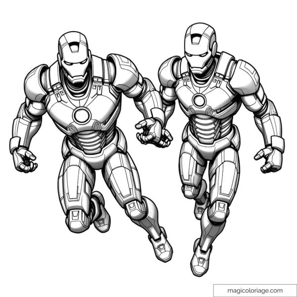 Two identical superheroes flying side by side