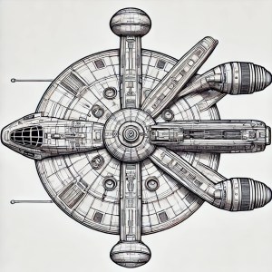 Un vaisseau spatial innovant avec des détails fascinants pour le coloriage.
