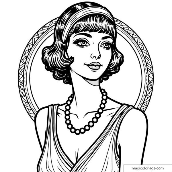 Vintage drawing of a 1920s woman with pearls and headband