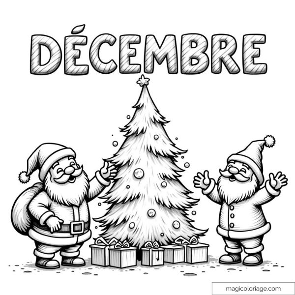 Santa Claus and Christmas tree surrounded by gifts