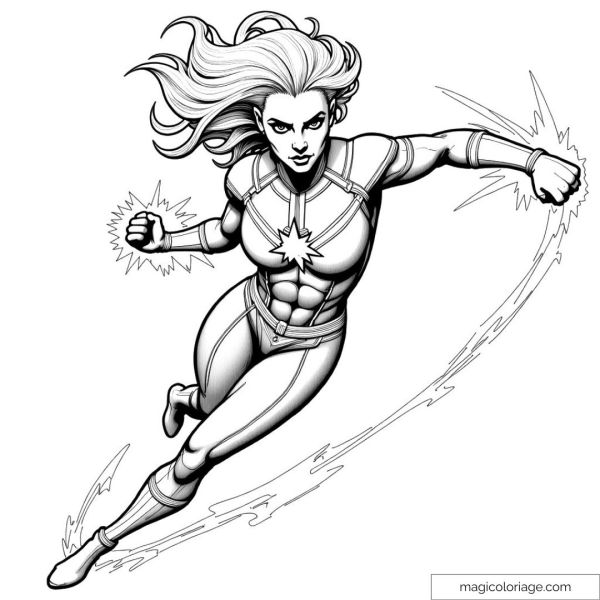 Captain Marvel in flight coloring page