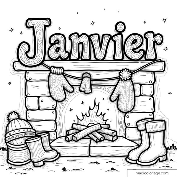 Stone fireplace drawing with "January"