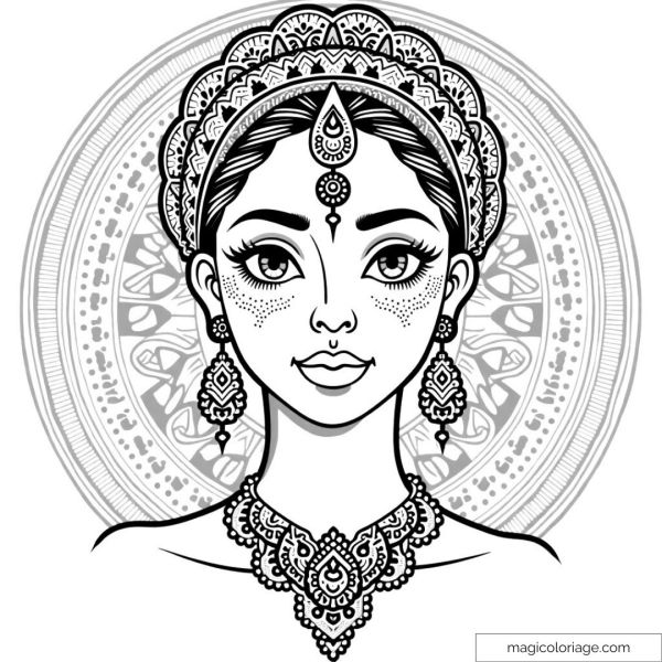 Indian woman with jewelry and mandala