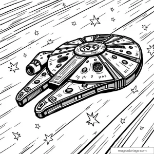 Dessin d'un vaisseau rapide dans l'espace avec étoiles.
