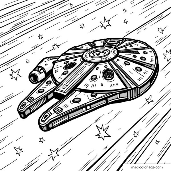 Dessin d'un vaisseau rapide dans l'espace avec étoiles.