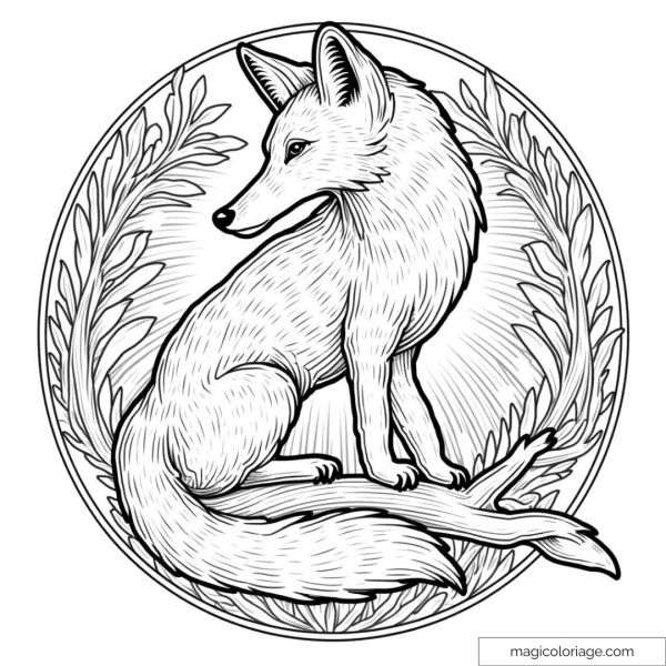 Illustration of an elegant fox surrounded by foliage