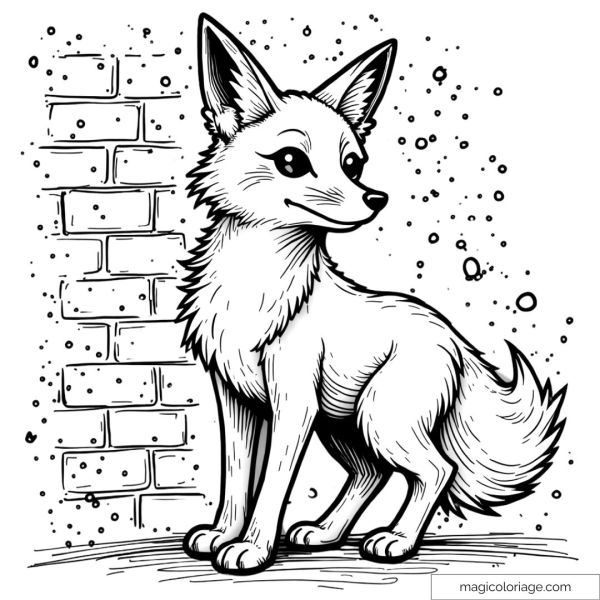 Illustration of a smiling fox on a brick background