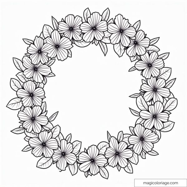 Detailed Flower Crown Coloring Page with Leaves